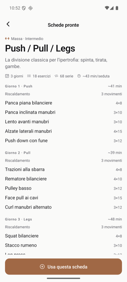 A plan open, with its days and exercises.