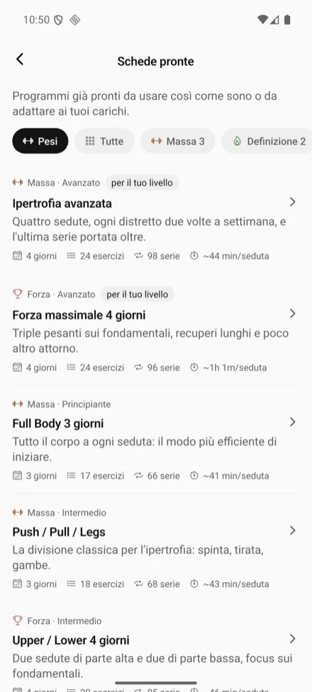 I programmi già pronti, per disciplina e livello.